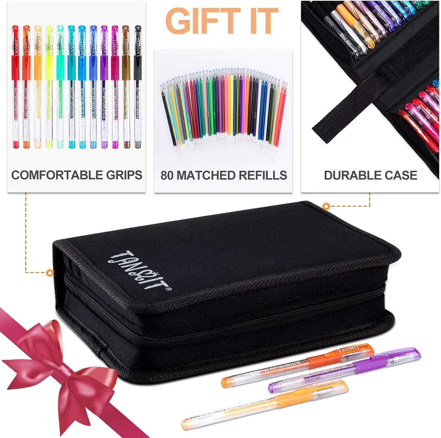 160 Glitter Gel Pens Set with Case, 40% More Ink for Coloring Books, Drawing & Writing