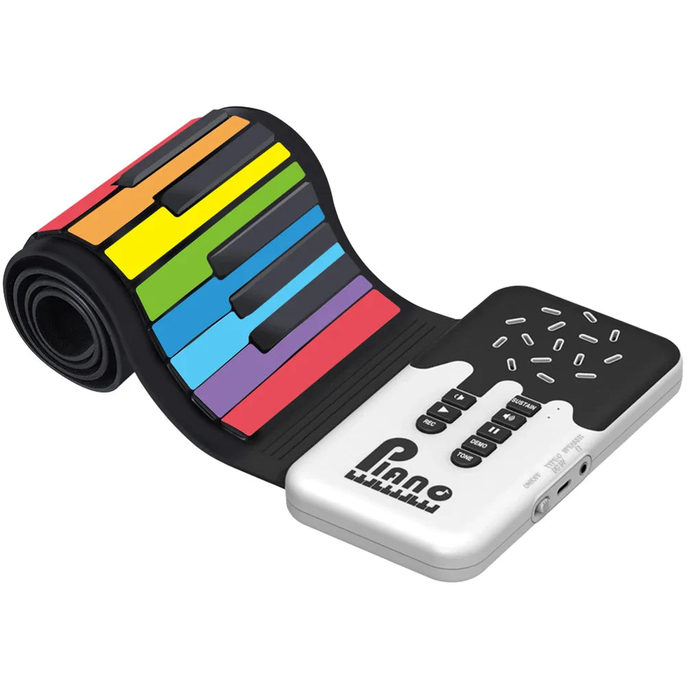 49 Keys Digital Keyboard Portable Flexible Roll Up Piano USB Input Bluetooth-Compatible Mp3 Headphone for Music Lovers Beginners