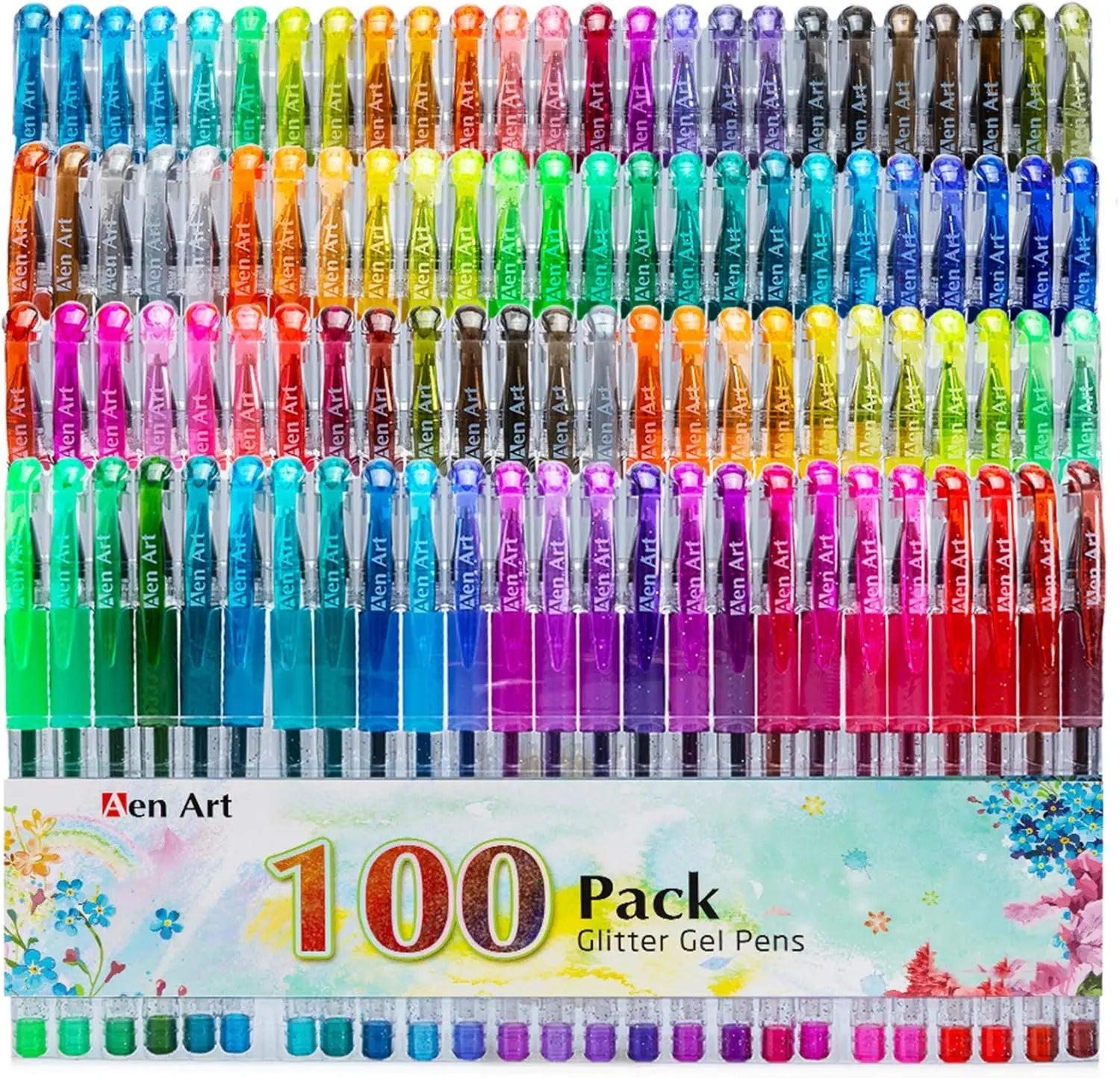 100-Color Glitter Gel Pen Set, Extra Ink for Adult Coloring Books, Journaling, Crafting & Drawing