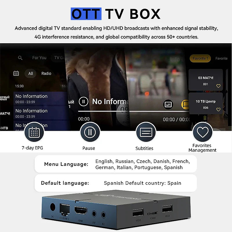 Smart TV Box IPTV 4K Android 13 Bluetooth 5.2 Wifi6 2GB16GB Google TV APP Netflix  Media Player support Spanish,French,Russian