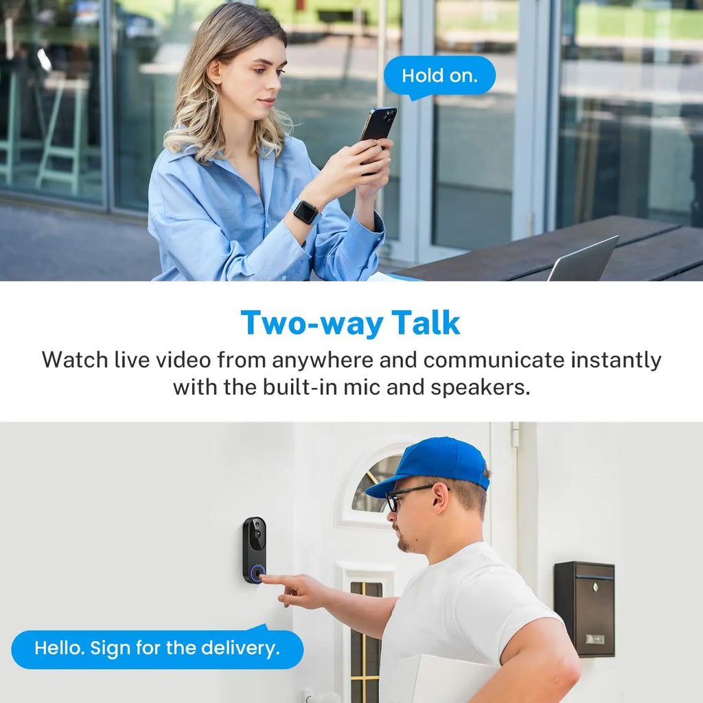 Wireless Video Doorbell Camera with AI Detection, Night Vision, 2-Way Talk, Battery Powered for Indoor/Outdoor Use