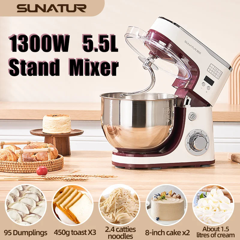 SUNATUR 1063 Stand Mixer 1300W 5.5L Automatic Dough Mixer for Home & Commercial Use Philippines