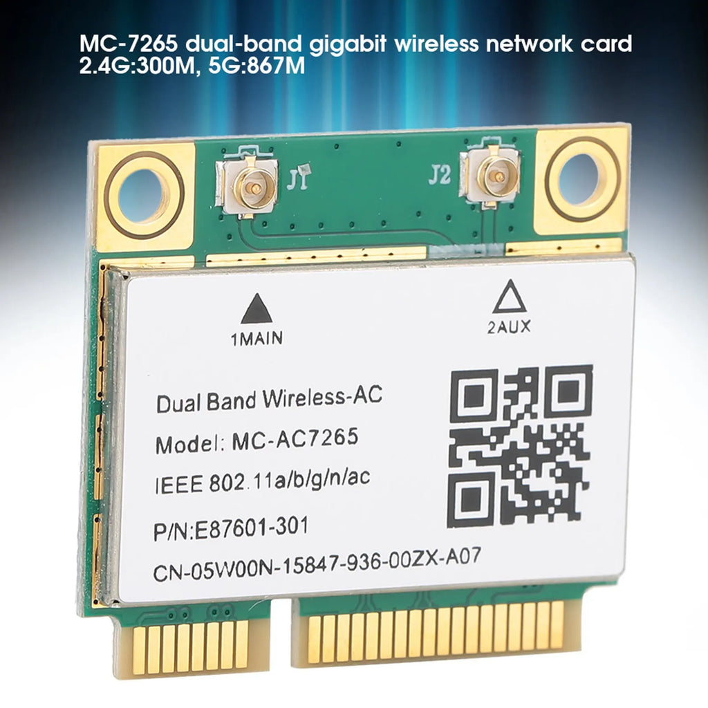 Network Card Mini PCI‑E Gigabit Dual‑Band for Bluetooth 4.2 Wireless Wifi MC‑AC7265