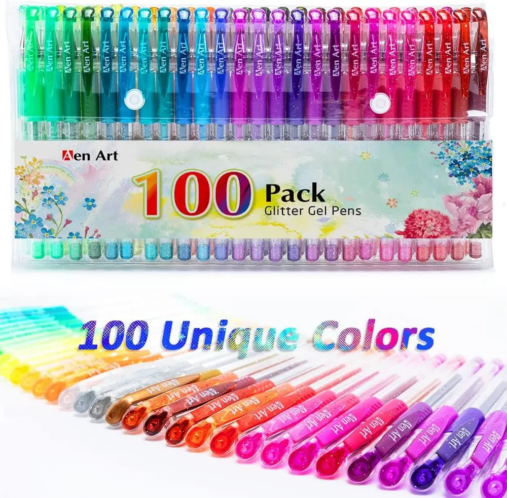 100-Color Glitter Gel Pen Set, Extra Ink for Adult Coloring Books, Journaling, Crafting & Drawing