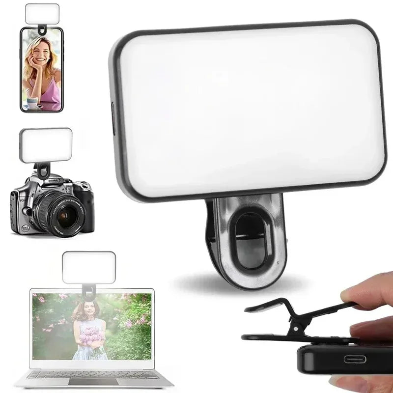Rechargeable Clip On Selfie Ring Light with 3 Color Modes Adjustable Brightness for Phone Computer Video Calls Photography
