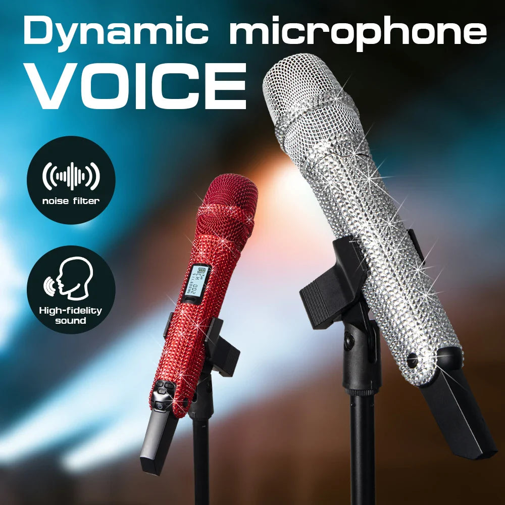 Wireless Karaoke Mic SKM9000 Custom Diamond-Encrusted  Microphone For Live Streams  Karaoke Shining Stage Essential