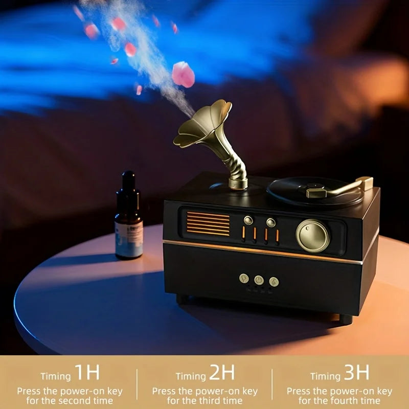 Phonograph Retro Style Aromatherapy Diffuser 7 Color Atmosphere Light Effects 3 Gear Timing Used For Indoor Humidification