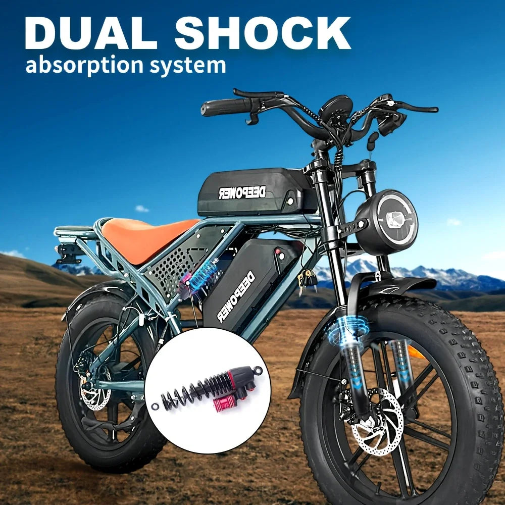 DEEPOWER QS7 Electric Bike 1500W 48V 60AH Adult Off-Road Electric Bicycle 20-inch Fat Tire Dual Battery All-Terrain Ebike