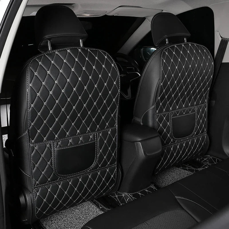 Car Anti-Child-Kick Pad PU Leather Auto Seat Back Protector Cover Back Seat Organizer with Storage Pockets Interior Accessories