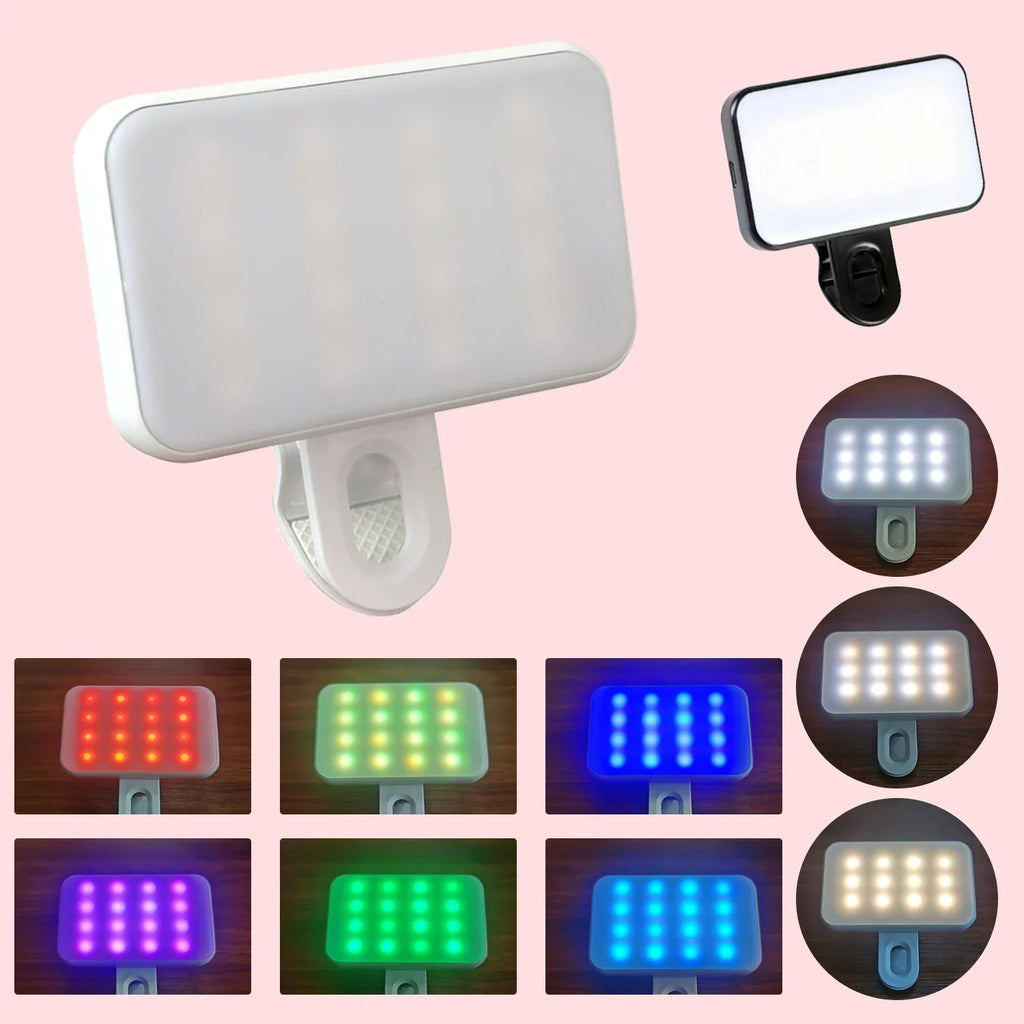Portable Mini Selfie Fill Light Rechargeable 3 Modes Adjustable Brightness Clip On For Mobile Phone Make Up Computer Fill Light