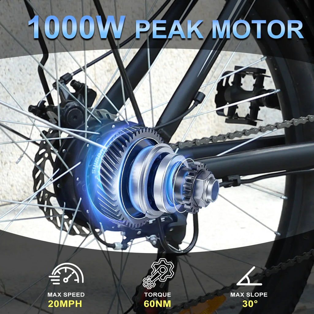 ZNH 1000W Electric Bike, 26 inch Electric Mountain Bike with 48V Battery,50Miles 20MPH Adult Ebike,UL 2849