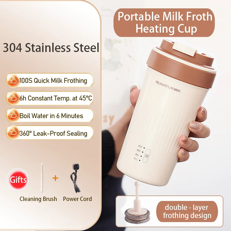 SUNATUR 300ml mixing cup electric milk frother  Coffee Foamer Machine Automatic Heat Portable water boiling cup thermos