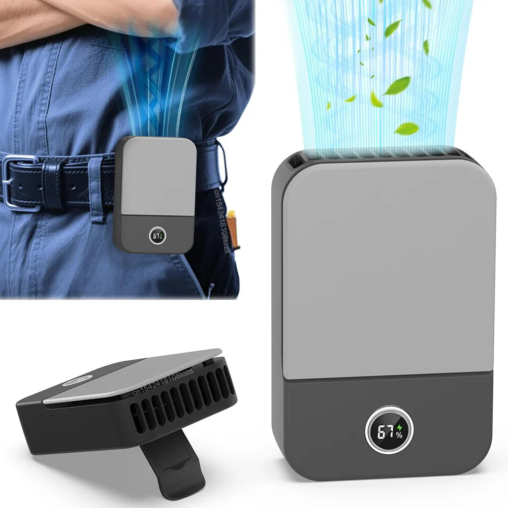 2000mAh Waist Fan Portable Hanging Neck Fan USB Rechargeable 3 Gear Bladeless Waist Neck Fan for Outdoor Working Air Cooler Fan