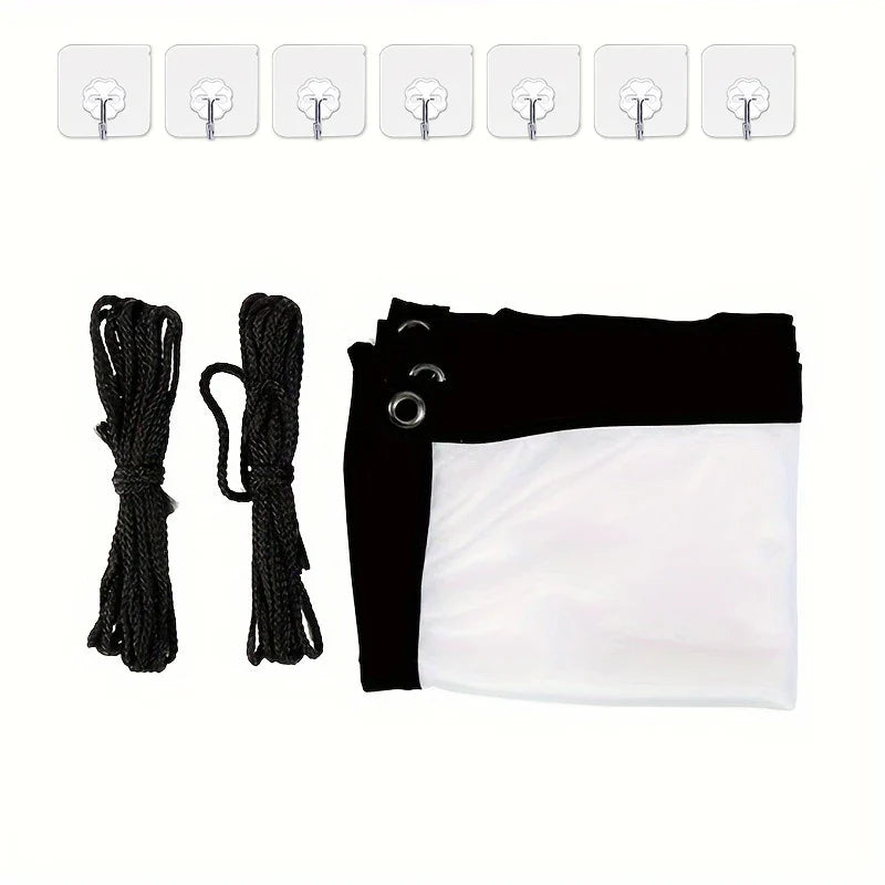 120 inch 16:9 projection screen with rope. Suitable for outdoor projection, the rope is more convenient for fixing the screen.