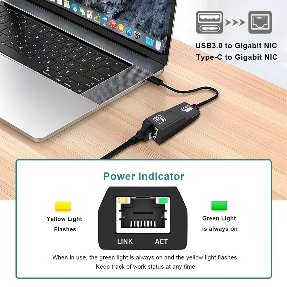 10/100/1000Mbps USB3.0 Wired Network Card USB To Rj45 Lan Ethernet Adapter Converter for PC Laptop MacBook Accessories