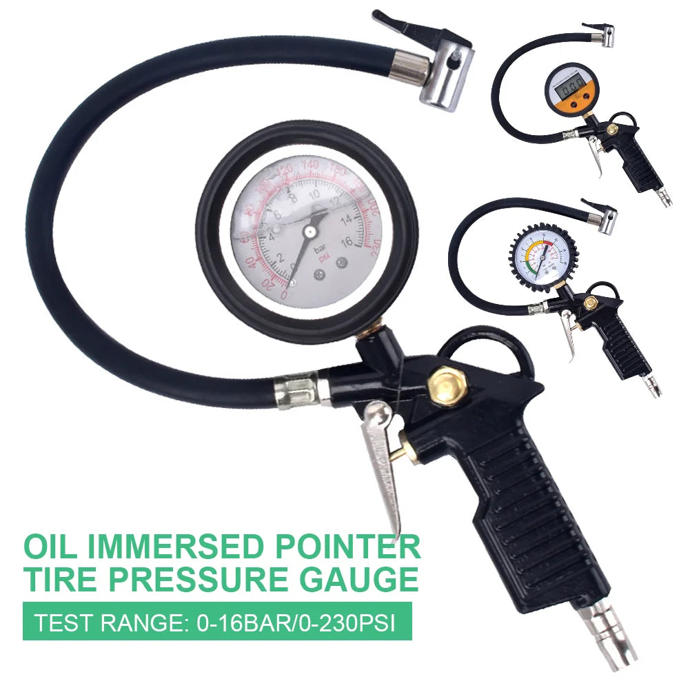 Auto Tire Pressure Inflator Gauge 220PSI Car Tire Inflator Gun for Motorcycle Tyre Pressure Meter for Bicycle Tyre Repair Tools