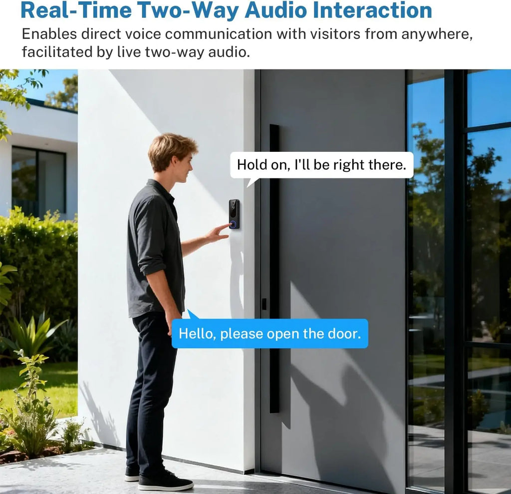 Wireless Doorbell Camera with Indoor Receiver, AI Detection, 2-Way Talk, Night Vision
