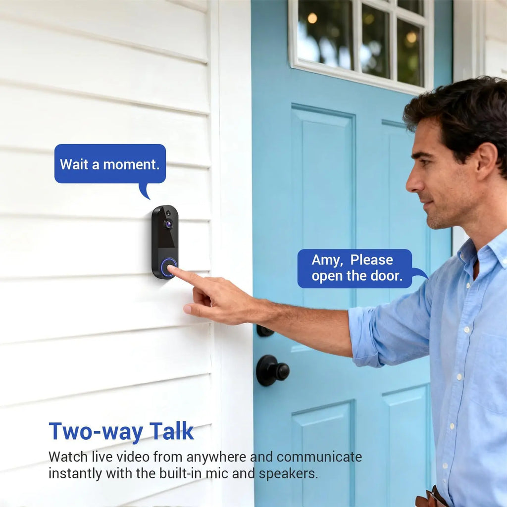 Wireless Wi-Fi Video Doorbell Camera with Night Vision, Two-Way Audio, AI Motion Detection, Cloud Storage