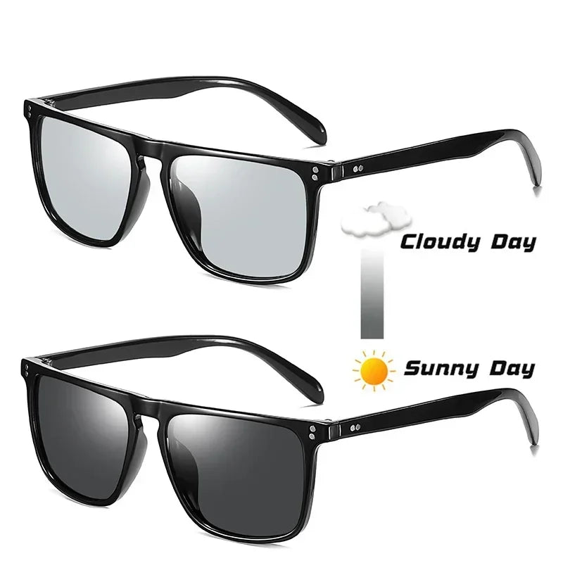 Available Trendy Flat Top Square Photochromic Glasses Stylish Sports Eyewear for Car Running Driving Vacation Travel and Fishing