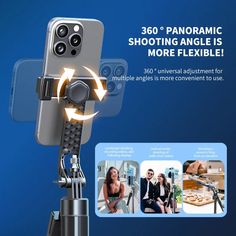 Roreta 2.15M 360 ° rotation Selfie Stick with Wireless Bluetooth LED Fill Light Extended Tripod with Remote Shutter for Android