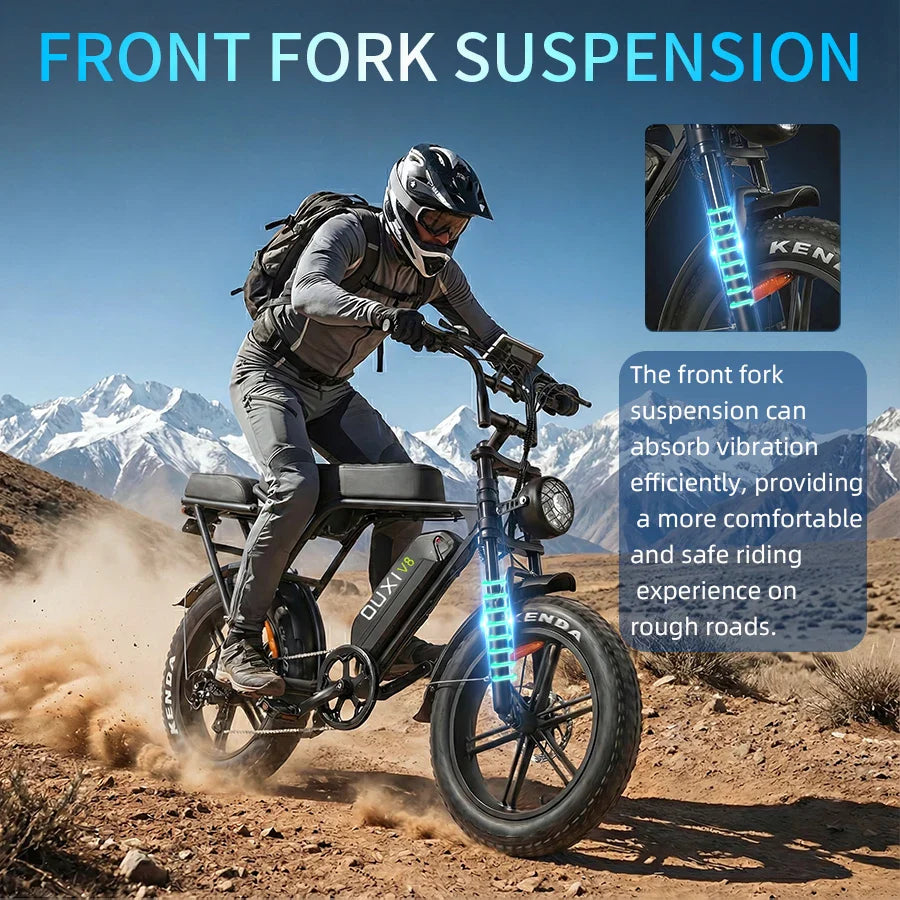 OUXI V8 2-seater Electric Bike 750W 48V 15Ah Electric Bicycle 20'' Fat Tire Dirt Ebike with Hydraulic Brake for Mountain Riding