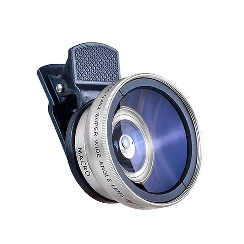 2 In 1 Clip-on Fish Eye Magnifiers Mobile Phone Lens Professional Mobile Phone Camera Lenses 15X Macro 0.45X Super Wide Angle