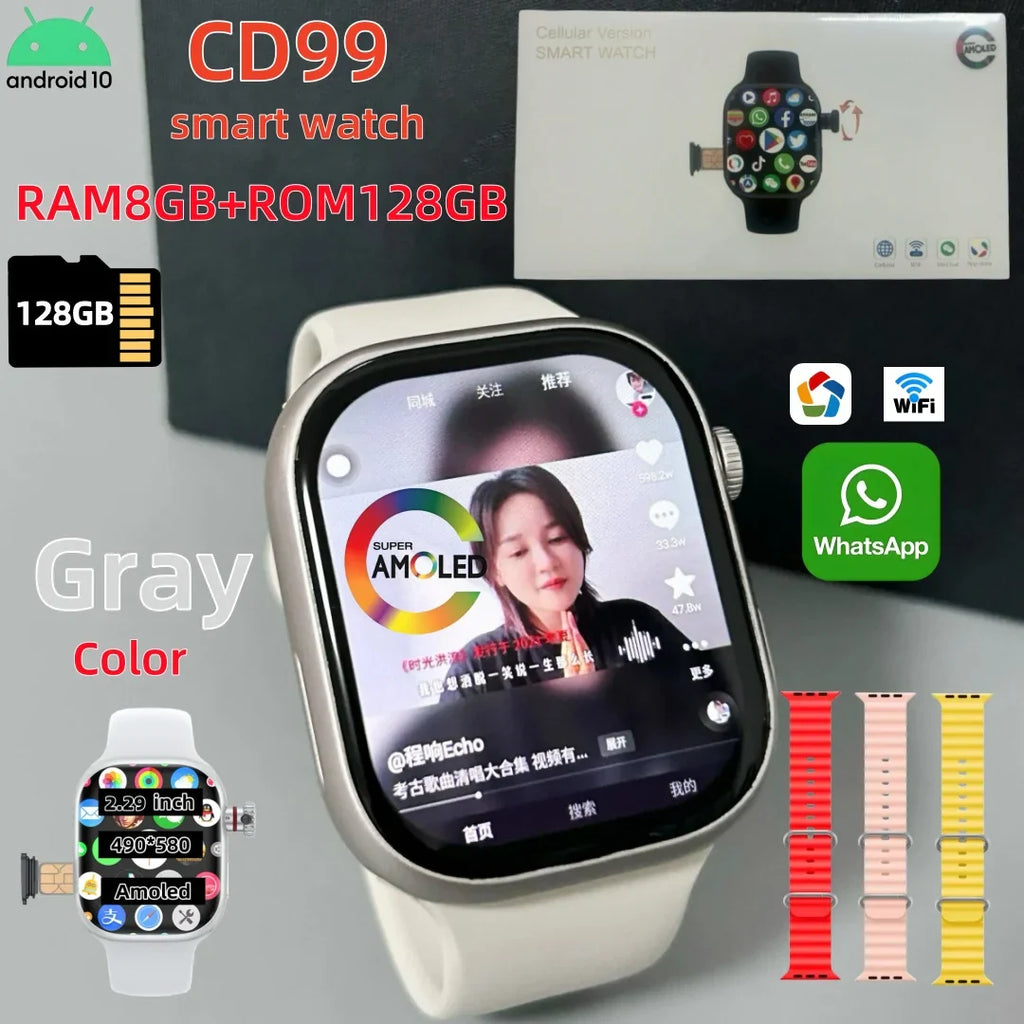 CD99 Smart Watch 8GB RAM AMOLED Wifi ROM GPS 128GB Position APP Download Bluetooth Men Women Cellular Card Version Smartwatch