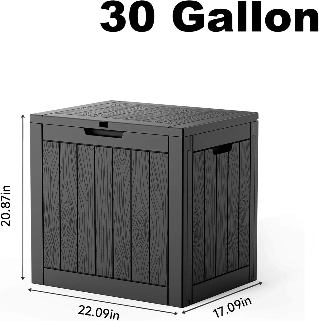 30 Gallon Lockable Waterproof Outdoor Storage Box for Garden Tools, Cushions, and Accessories - Black