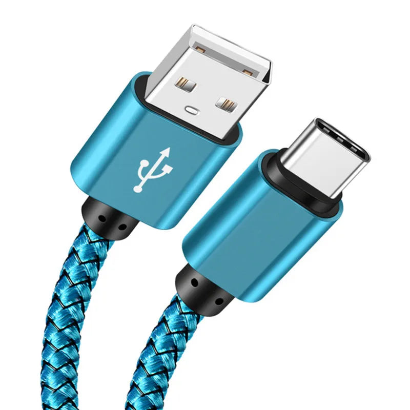 USB A to Type C Charging Cable 2A Fast Charger Nylon Data Cable 1M 2M 3M For Android Huawei Samsung TypeC Phone Charging Device