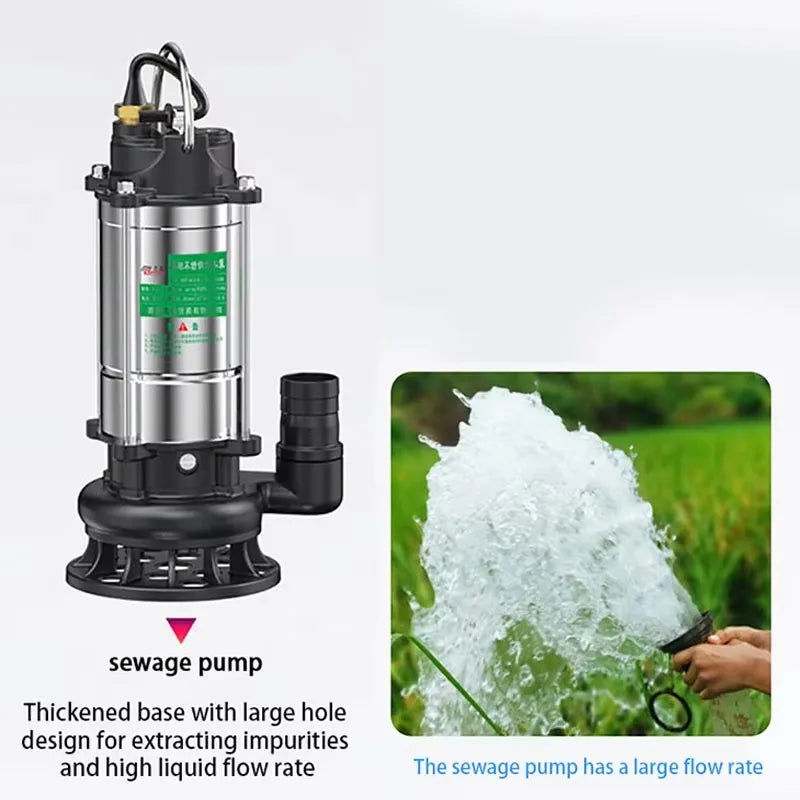 220V Submersible Pump Agricultural Pumping Garden Tools Drainage Irrigation Self-priming Sewage Pump Stainless Steel Pump