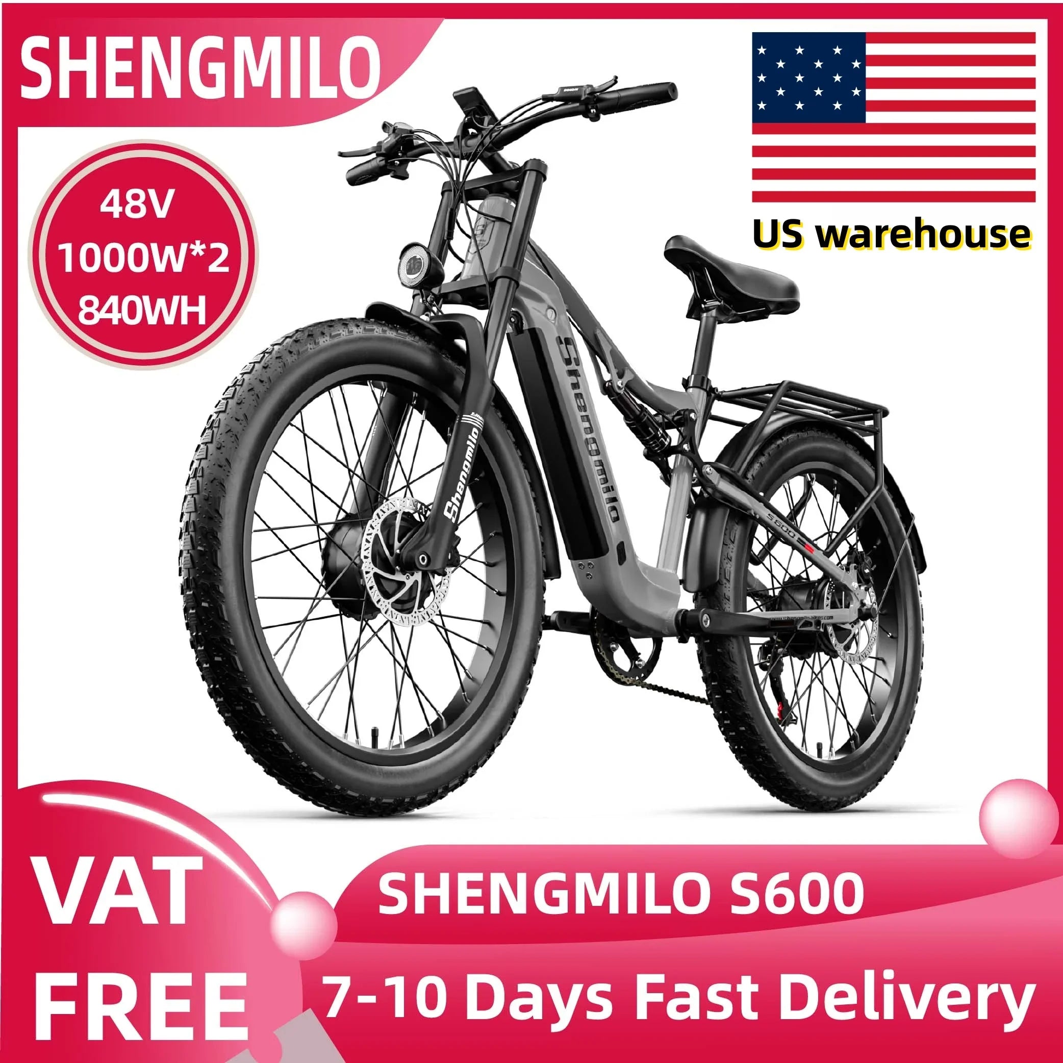 Shengmilo S600 Electric Dirt Bike 2000w Dual Motor Electric Bike Adult  48V 17.5AH Battery 26 inch Fat Tire Bicycle Electric