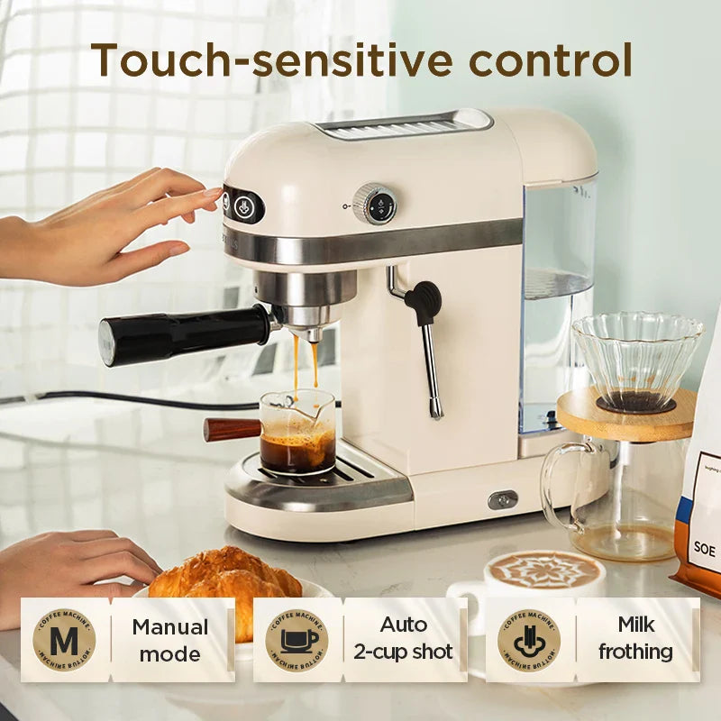 Petrus Espresso Coffee Maker Compact Coffee Machine 15 Bar With Foaming Milk Frother Automatic 2-Cup Shot Touch ConControl(220V)