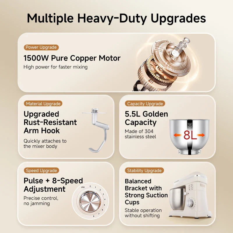 SUNATUR Electric Stand Mixer Professional Kitchen Mixer Egg Beater Cream Whisk Dough Mixer Home Commercial Use