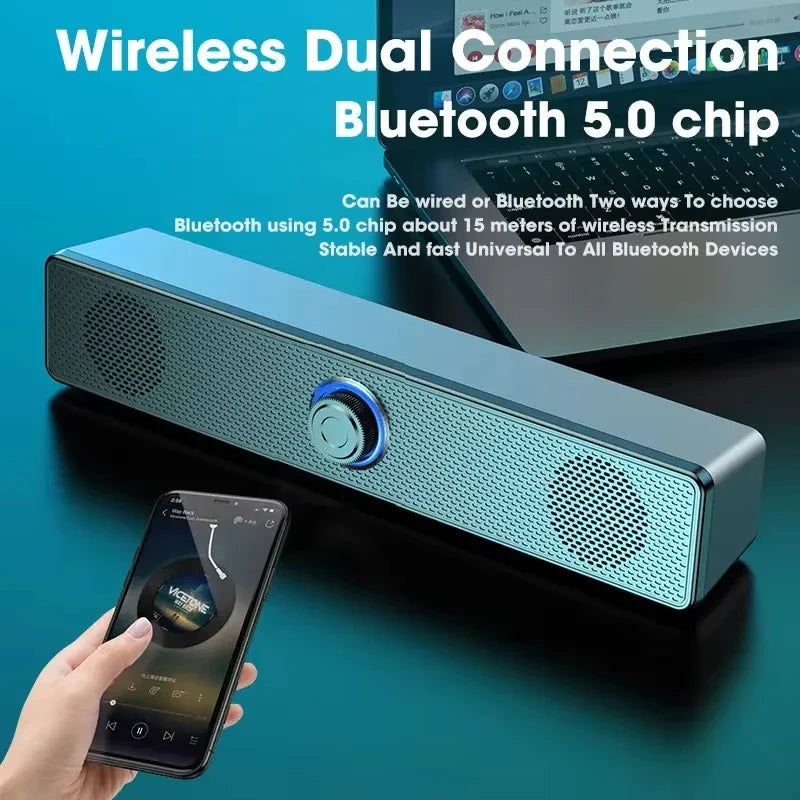 Bluetooth Soundbar with Subwoofer 4D Surround Speaker for TV Computer Wired Stereo and Powerful Bass Home Theater
