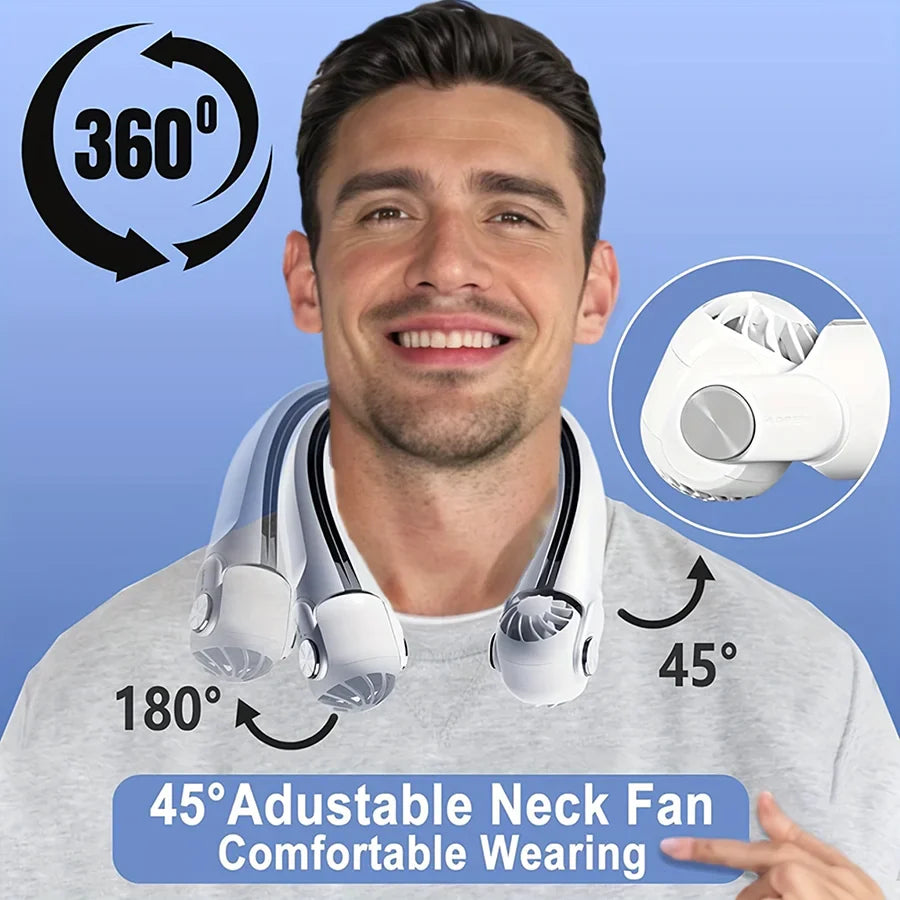 2025 New Portable Neck Fan, 360°surrounding Air Supply, 2400mAh Capacity Battery, Wearable Neck Fan Rechargeable for Outdoor Use