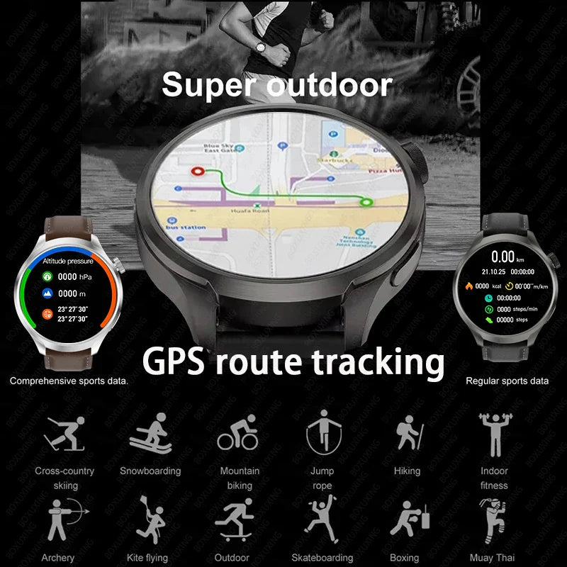 2026 New BOXUXING Outdoor Sports Smart Watch Men AMOLED Screen NFC GPS Compass Heart rate Waterproof Bluetooth Call SmartWatch