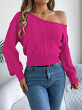 Casual Elegant Slash Neck Off shoulder Long Sleeved Knitted Pullover Sweater