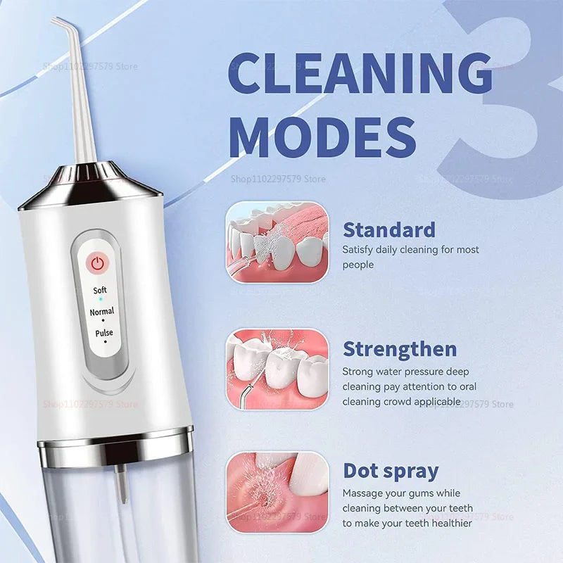 Portable Cordless Teeth cleaning machine Travel Oral Irrigator USB Rechargeable 3 Modes 4 Jet Tips IPX7 Mouth Washing Machine