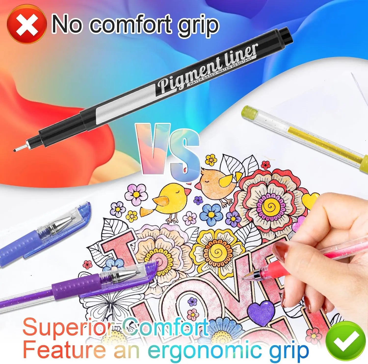 36 Glitter Gel Pens for Adult Coloring, 40% More Ink, Smooth Fine Lines, Non-Toxic Art Markers