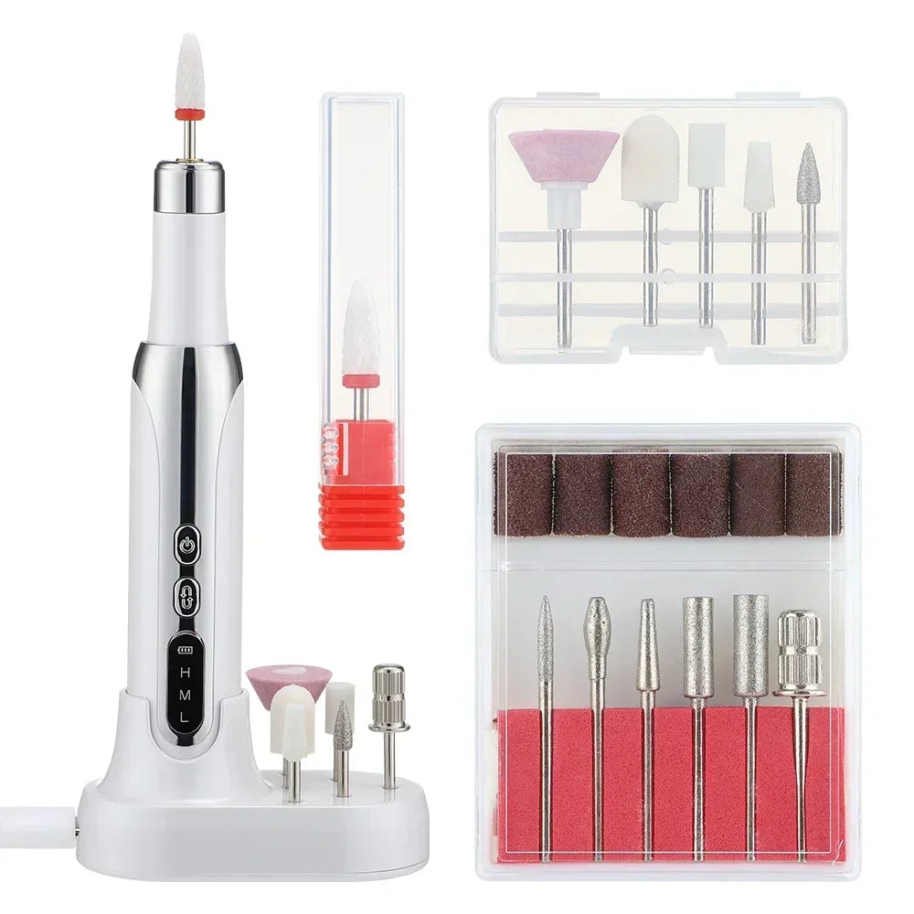 Electric Nail Grinder Nail Polishing Machine with Light Portable Mini Electric Manicure Pen for Gel Removing Polishing Dead Care