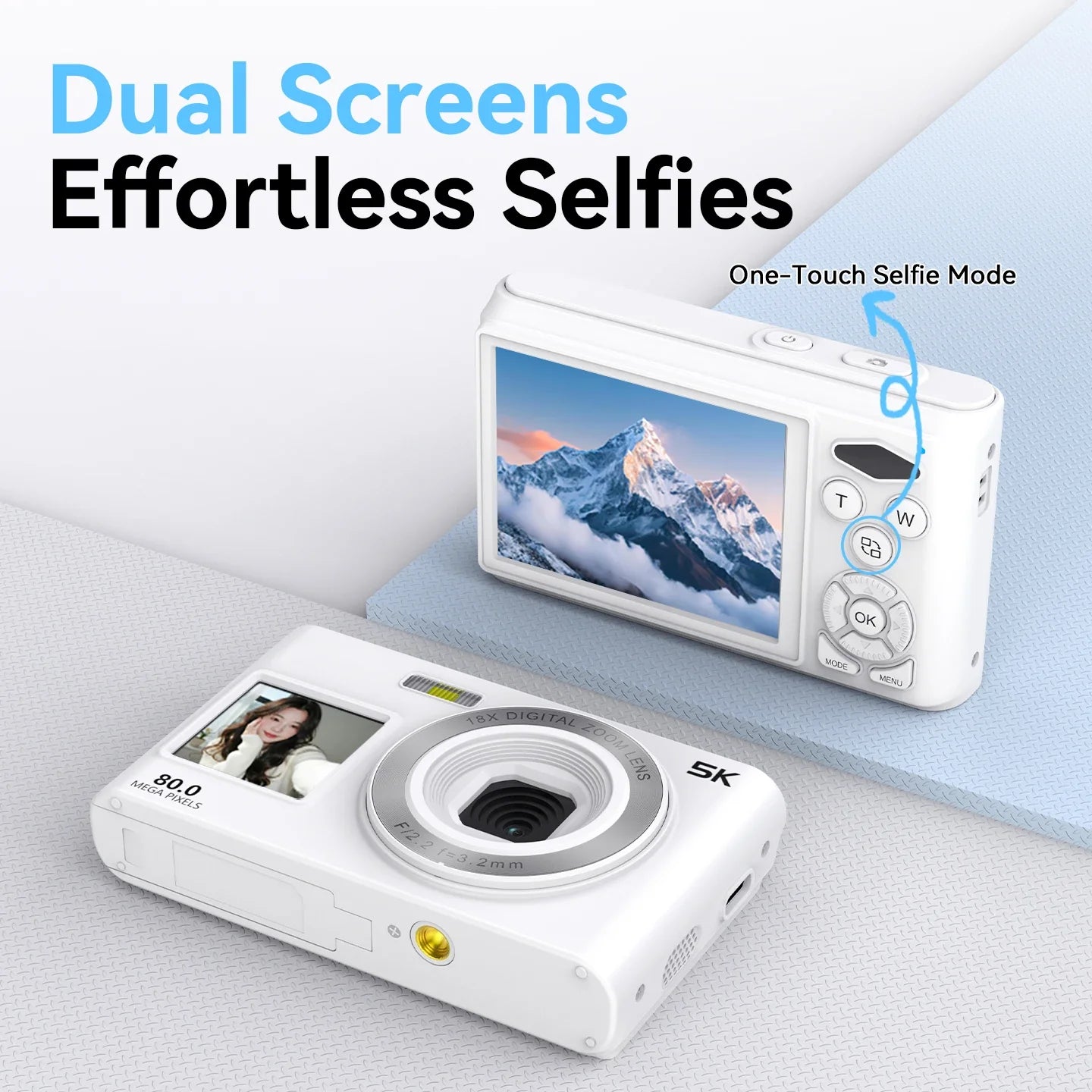 80MP Digital Camera For Photography 2.8" 1.4" Front Rear Dual Screen AF Selfie Camera 18X Zoom 5K Vlog Camcorder Video Recorder
