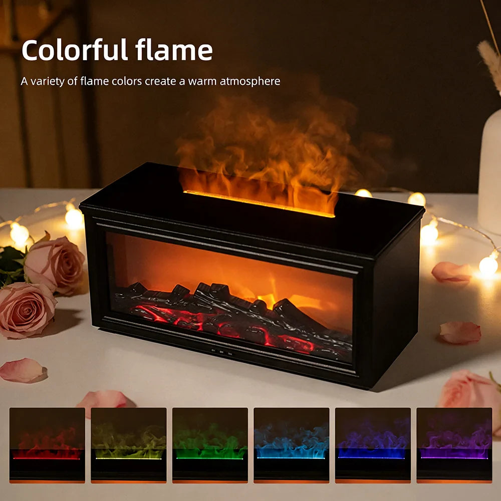 1PC Simulated Flame Fireplace Aroma Diffuser with Colorful Night Lights, 3-level Timer, USB Powered Air Humidifier