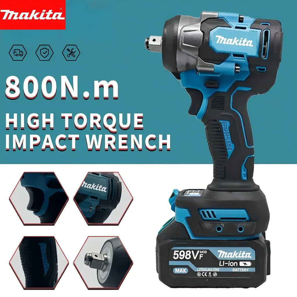 Makita 800N.M High Torque Brushless Electric Impact Wrench Cordless Rechargeable Screwdrivers Tool For Makita 18V Battery Pin