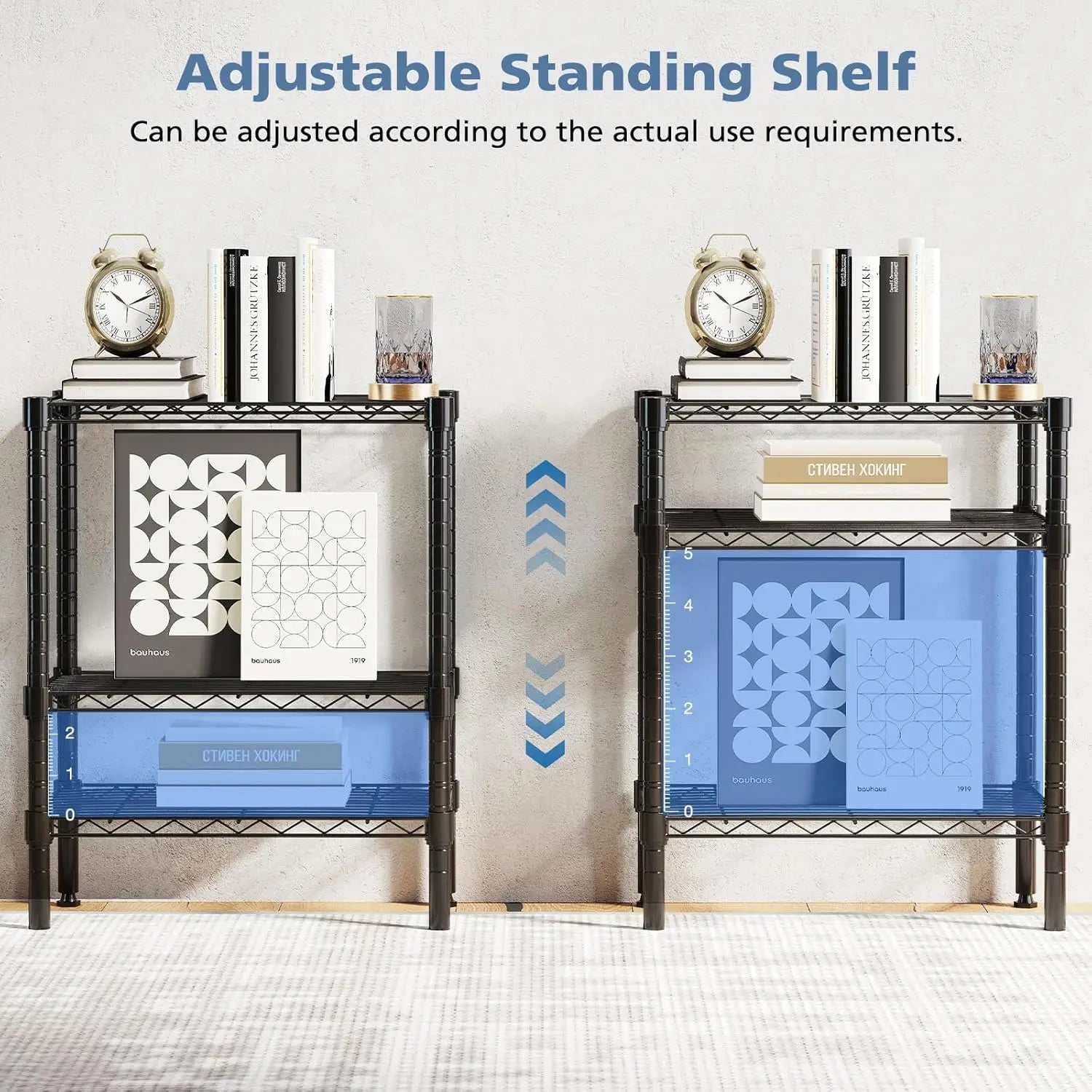 3-Tier Adjustable Metal Wire Storage Shelf, Heavy Duty Steel Rack for Kitchen Bathroom Garage, 23.3"W x 13.4"D x 30"H Black