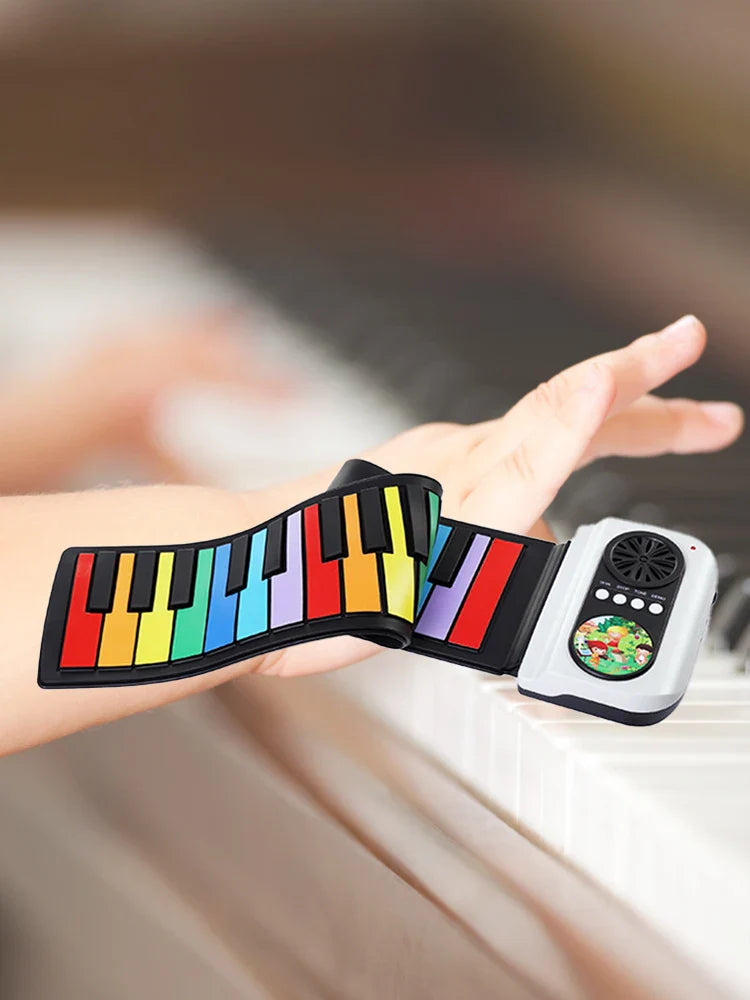 49 Keys Digital Keyboard Portable Flexible Roll Up Piano USB Input Bluetooth-Compatible Mp3 Headphone for Music Lovers Beginners