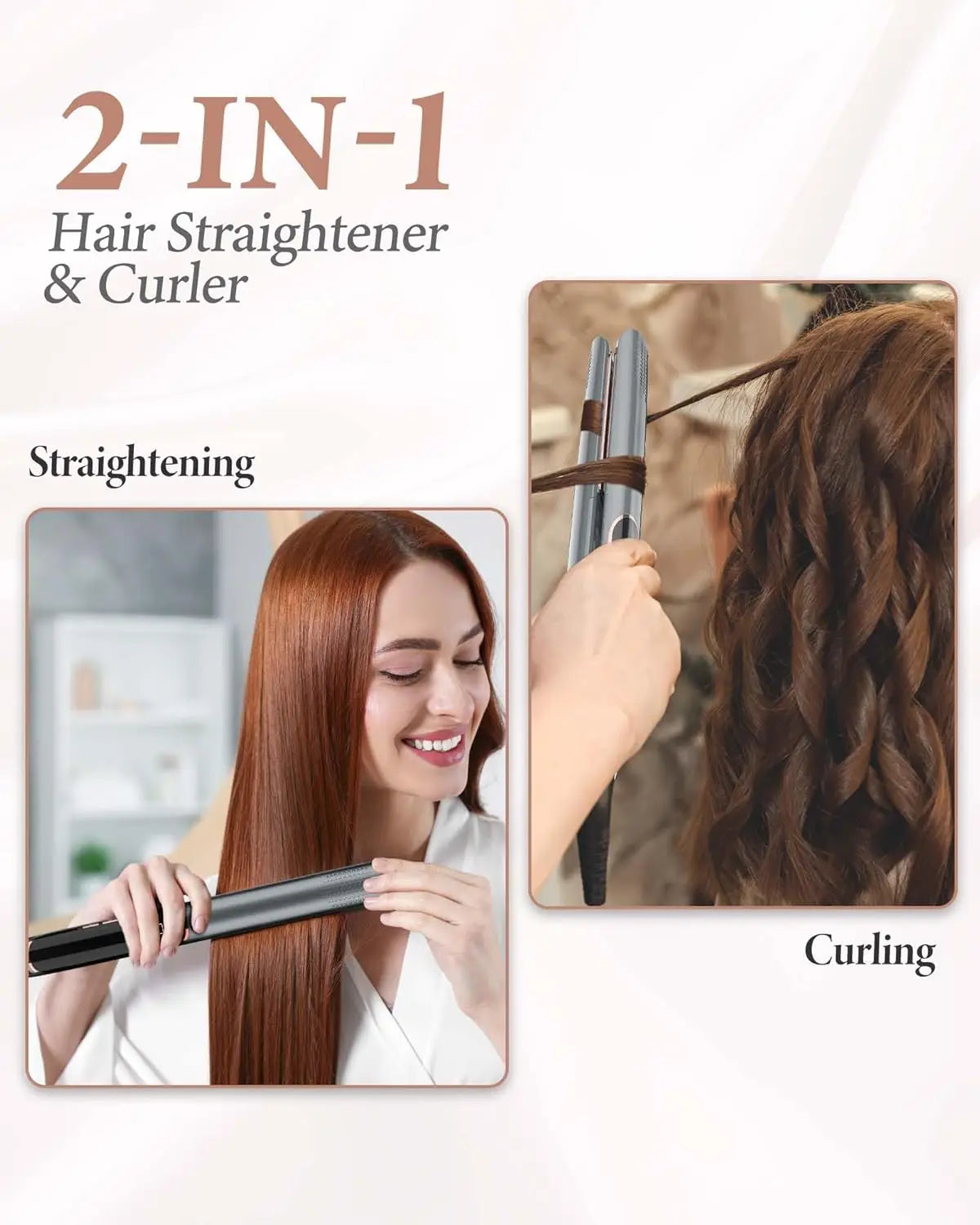 1 Inch Flat Iron Hair Straightener and Curler with 3D Floating Plates, Negative Ion, Double Voltage for Professional Styling