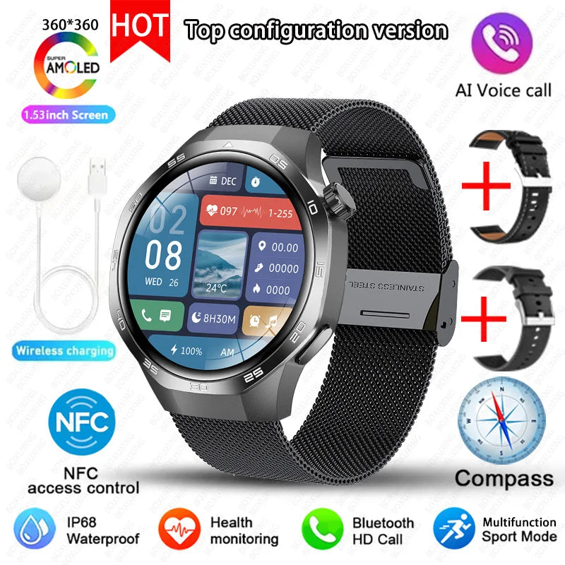 2025 New BOXUXING Watch 5 MAX Smart Watch AMOLED Screen NFC GPS Tracker Bluetooth Call Health Waterproof Smartwatch Men Women