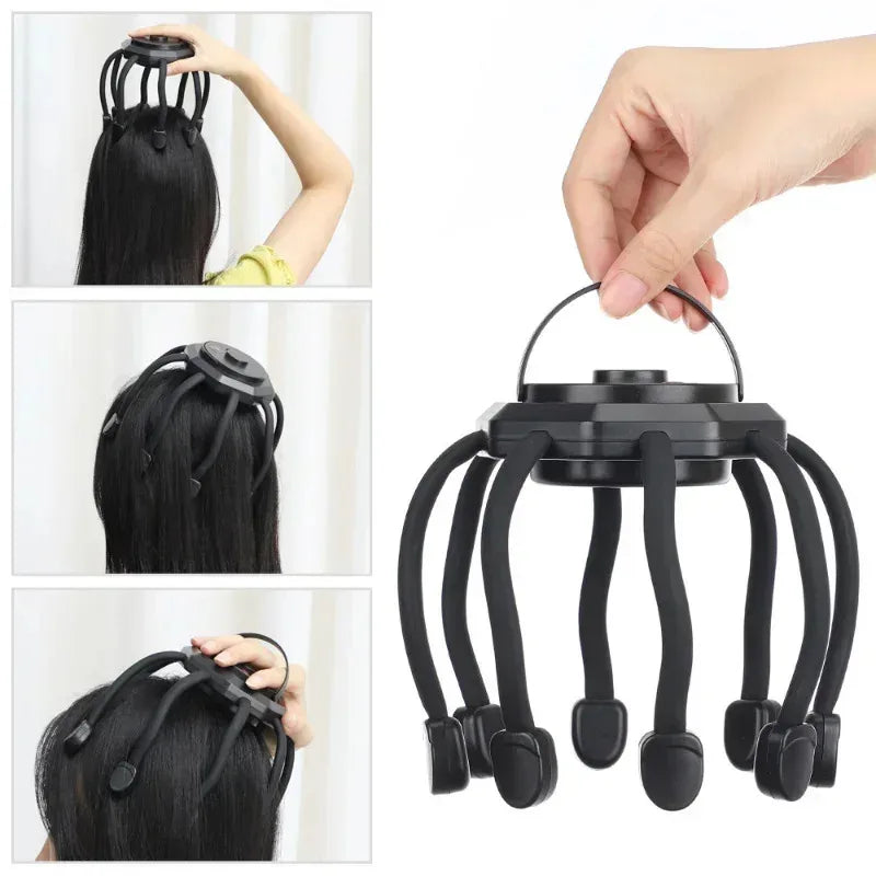 Electric Head Massager Octopus Massager 20 Contracts 5 Modes Scalp Massager 2 Extra Long Contract Red Light Therapy Device