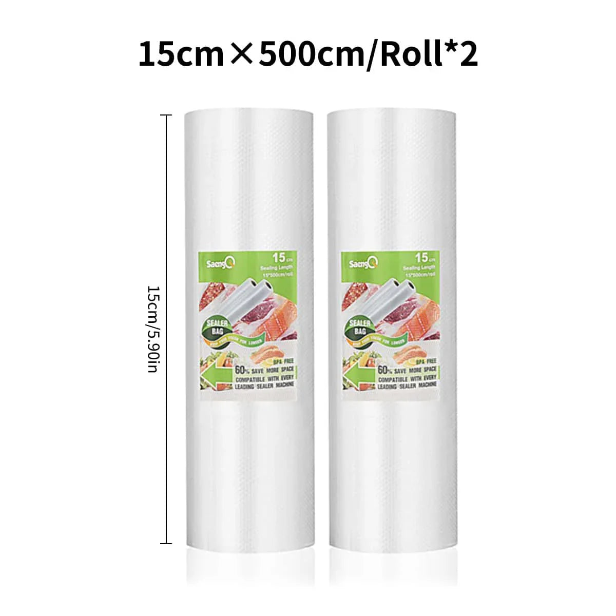 2 rolls of 500cm long textured rolls, vacuum compressed bags, single-sided mesh food vacuum packaging rolls, 2 packs
