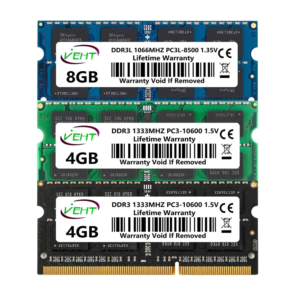 DDR3 DDR3L 2GB 4GB 8GB Laptop Memories Ram PC3 1.5V PC3L 1.35V 1066 1333 1600Mhz 8500 10600 12800 204Pin SODIMM Memory Ram